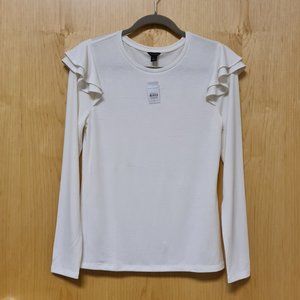 Ann Taylor White Long Sleeve Ruffle Tee